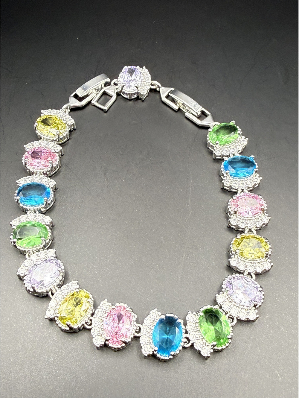 candy+clover elite pastel multicolor 14k white gold plated bracelet